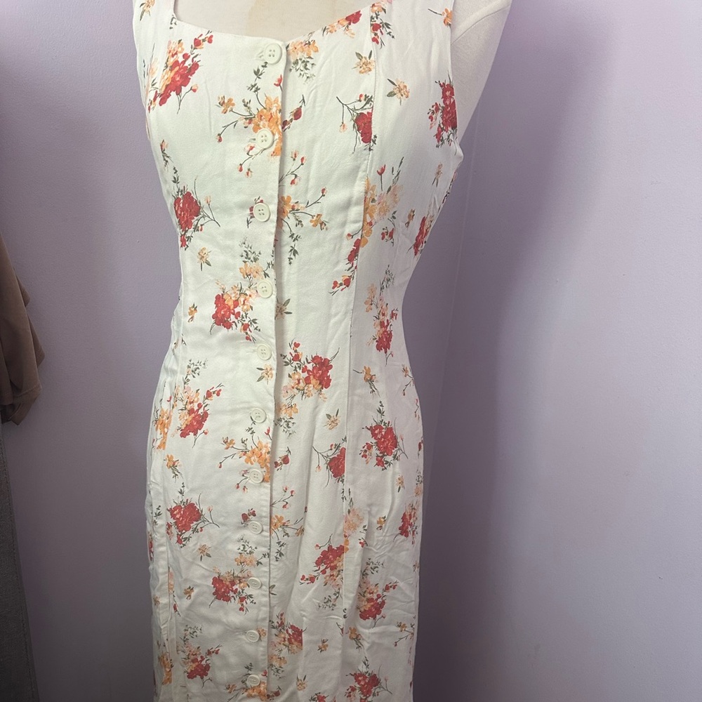 Altar'd State Floral Maxi Dress with Cream and Red Accents